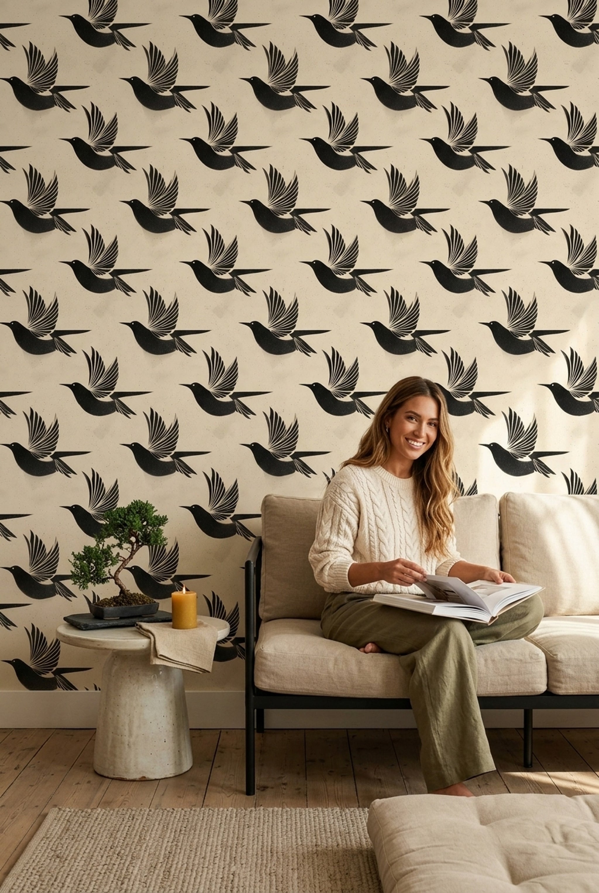 Swallows Wallpaper Bird Silhouettes Removable Speckled Texture Wall Decor