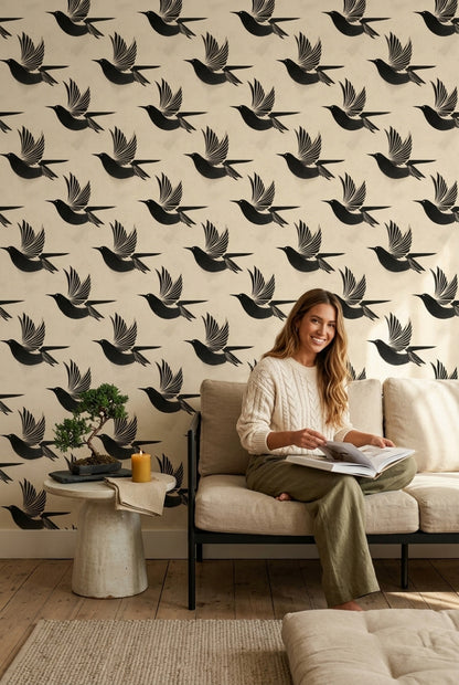 Swallows Wallpaper Bird Silhouettes Removable Speckled Texture Wall Decor