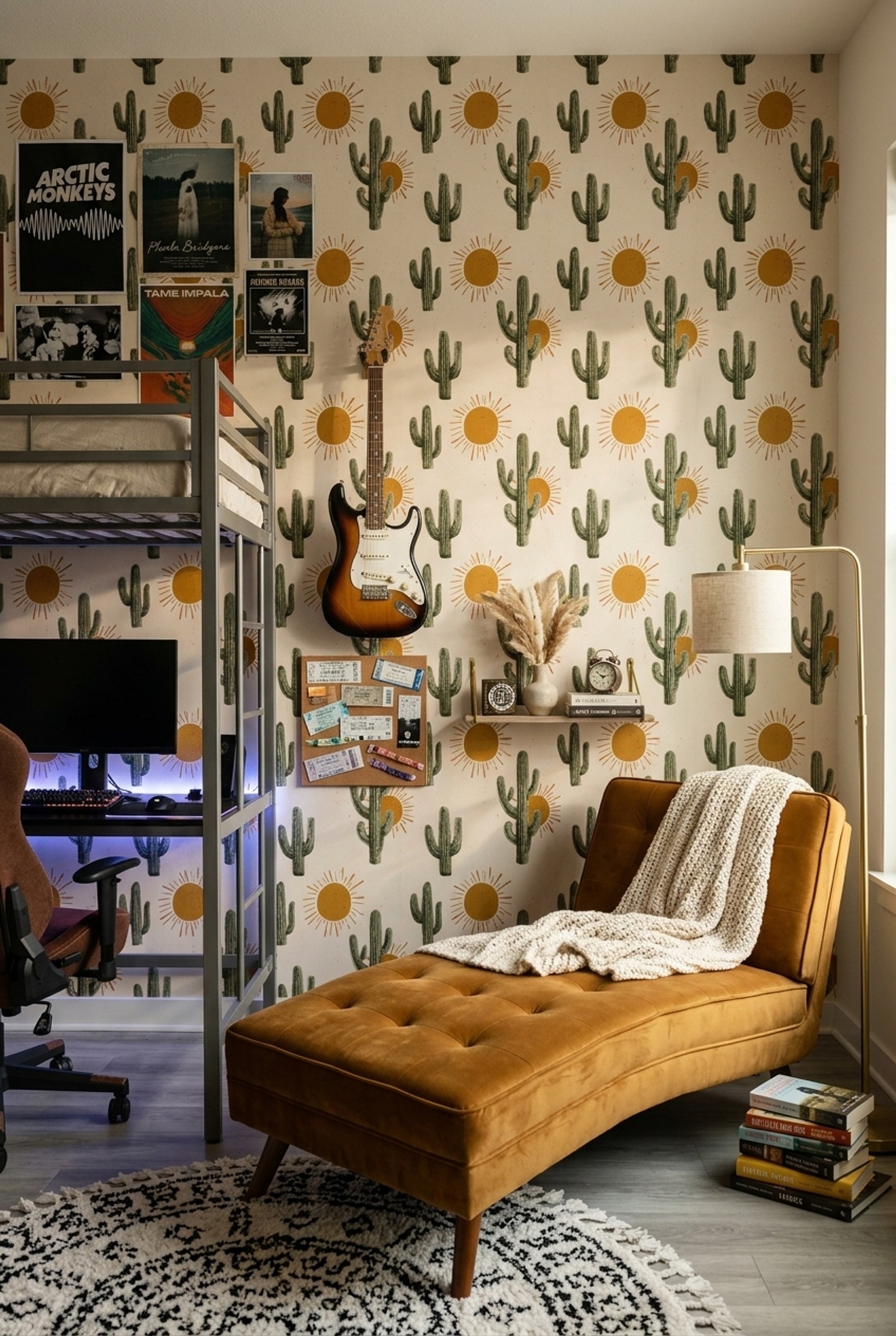 Saguaro Cactus Wallpaper Desert Sunburst Removable Wall Decor