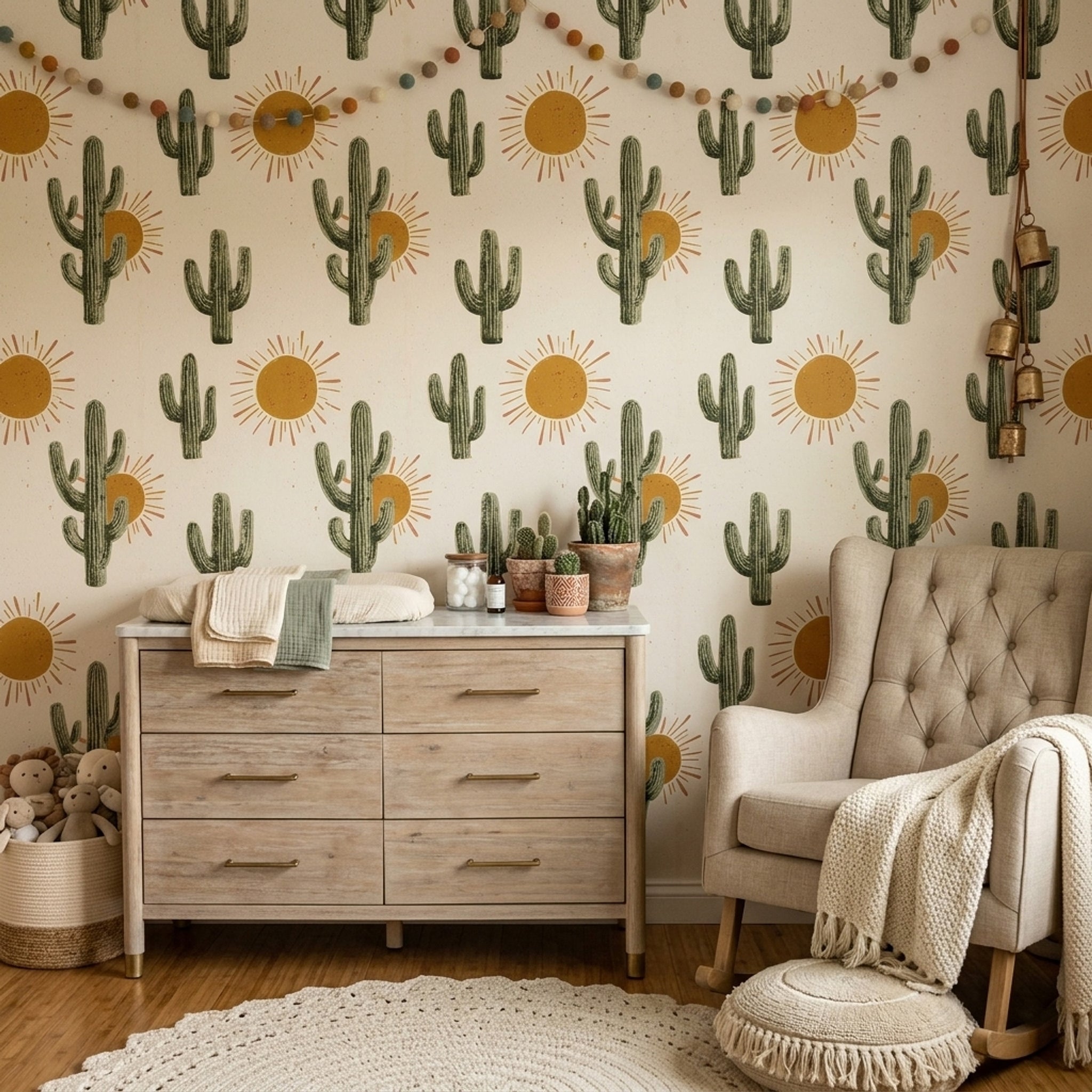 Saguaro Cactus Wallpaper Desert Sunburst Removable Wall Decor