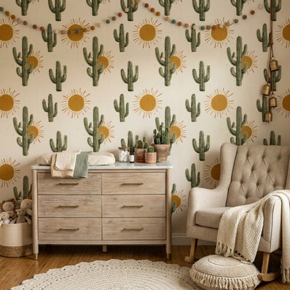 Saguaro Cactus Wallpaper Desert Sunburst Removable Wall Decor