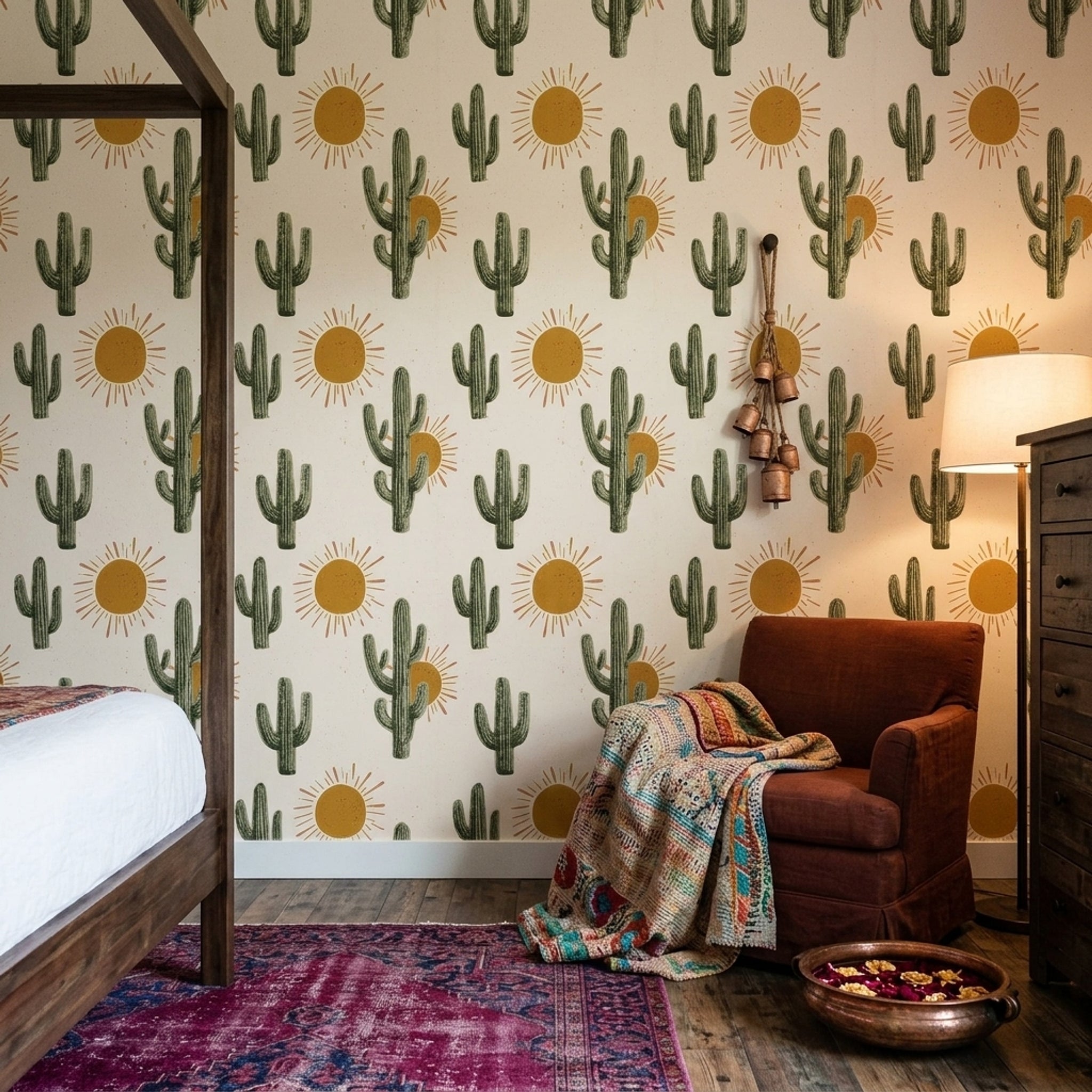 Saguaro Cactus Wallpaper Desert Sunburst Removable Wall Decor