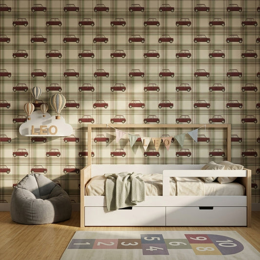 Vintage Car Wallpaper Retro Automobile Removable Plaid Wall Decor