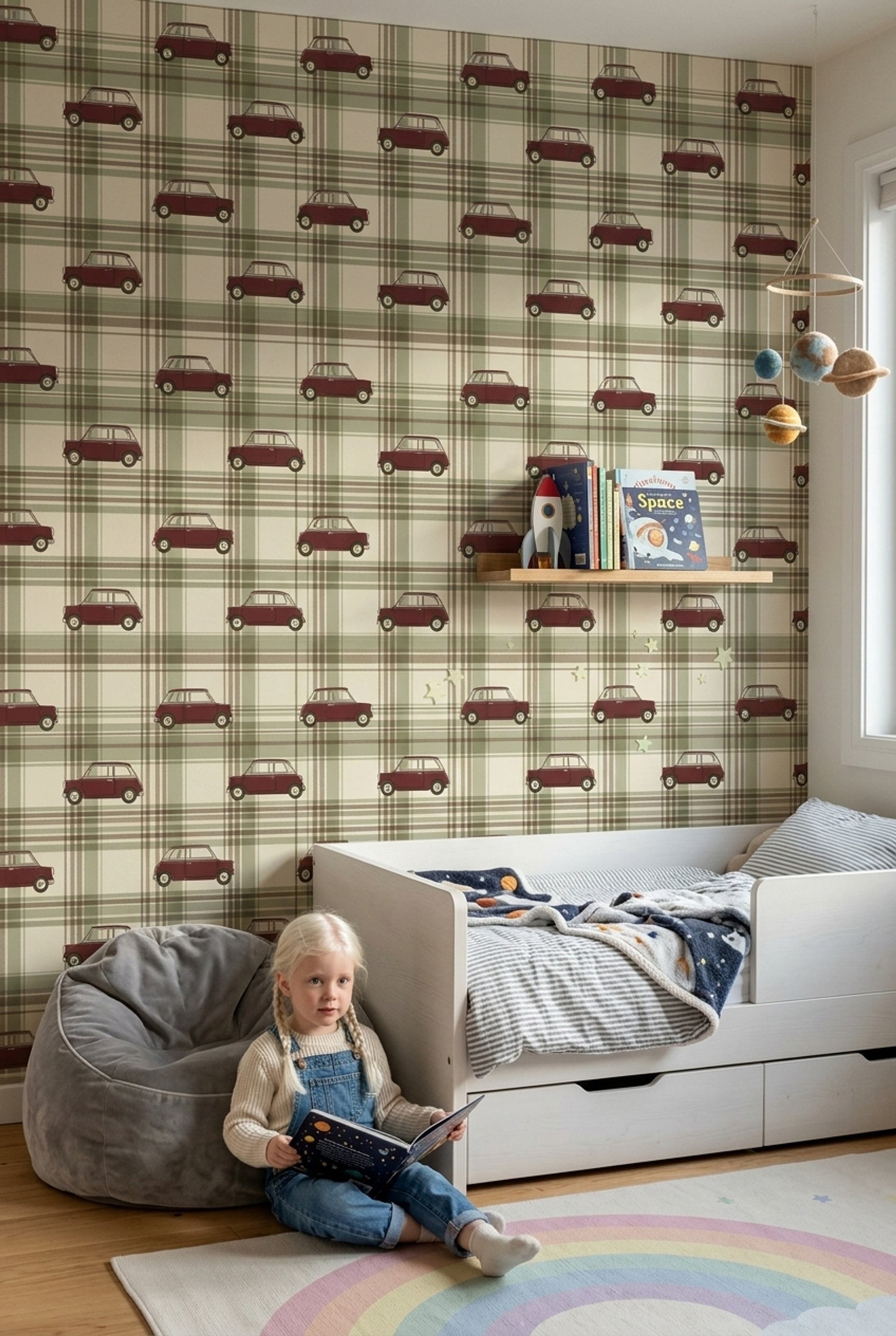 Vintage Car Wallpaper Retro Automobile Removable Plaid Wall Decor