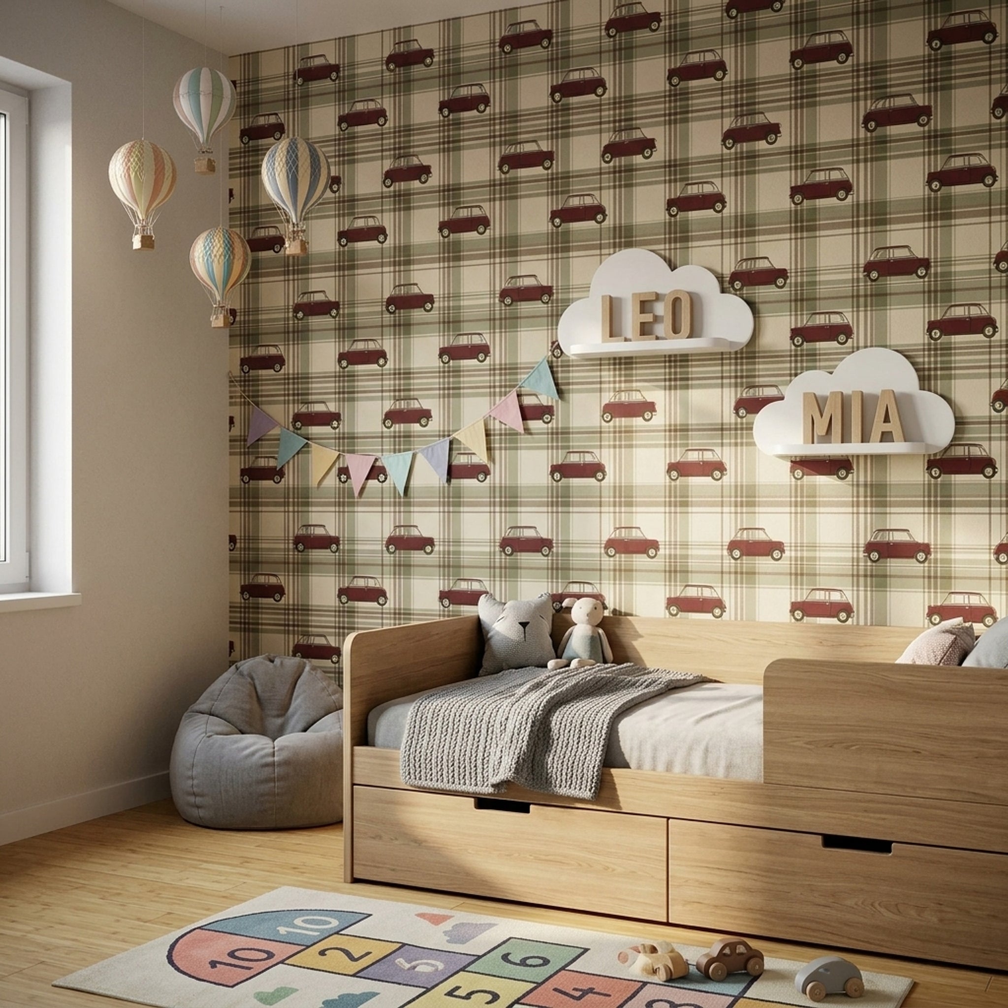 Vintage Car Wallpaper Retro Automobile Removable Plaid Wall Decor