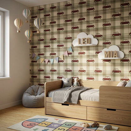 Vintage Car Wallpaper Retro Automobile Removable Plaid Wall Decor