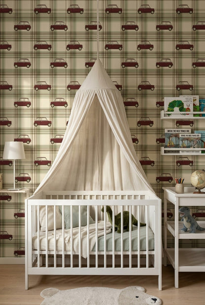 Vintage Car Wallpaper Retro Automobile Removable Plaid Wall Decor