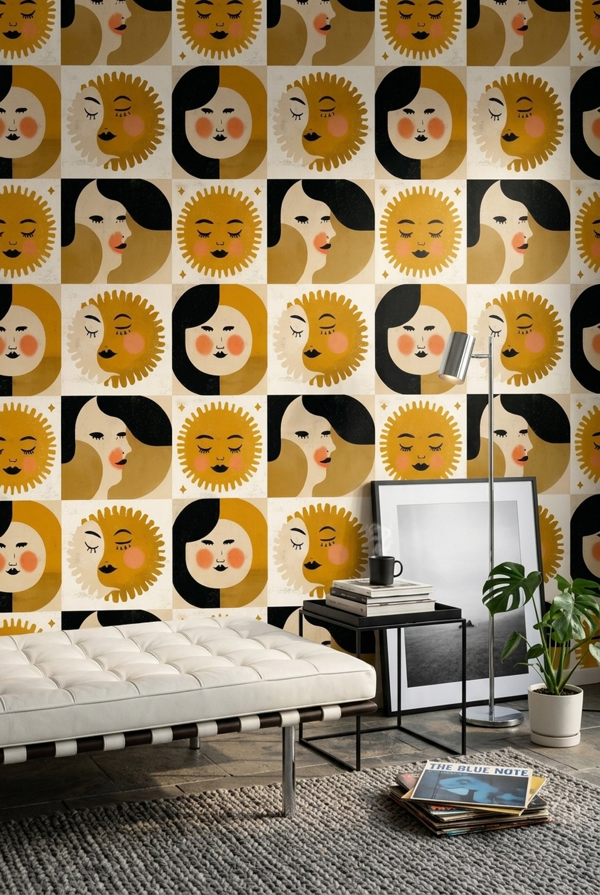 Sun And Moon Wallpaper Celestial Abstract Faces Decorative Mural