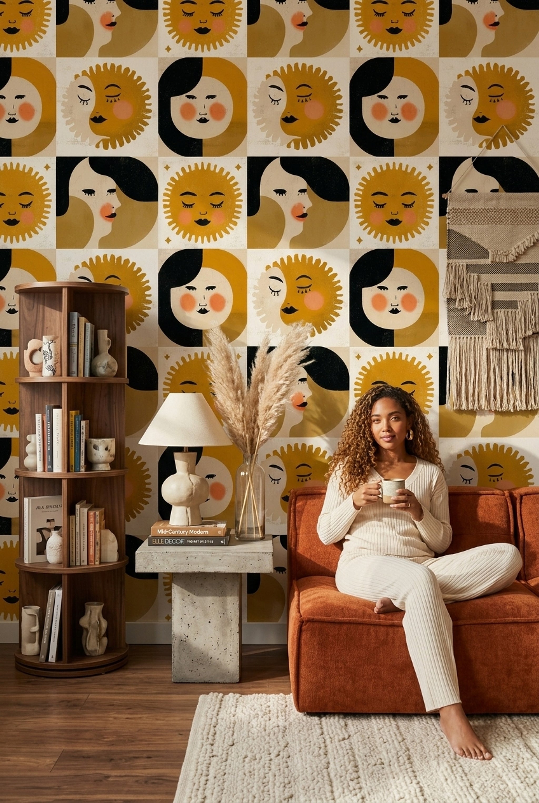 Sun And Moon Wallpaper Celestial Abstract Faces Decorative Mural