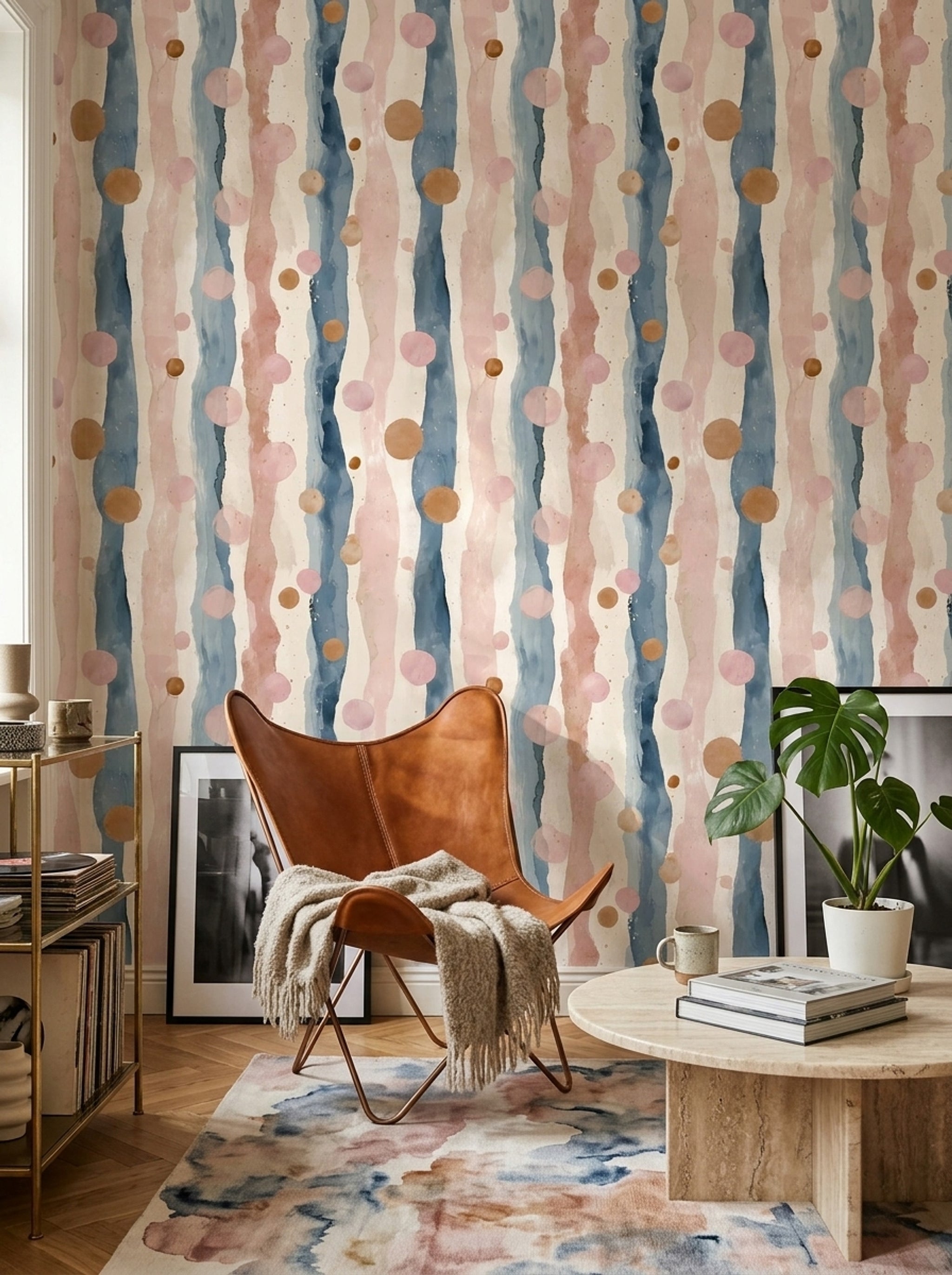 Abstract Watercolor Wallpaper Vertical Stripes Removable Soft Pastel Wall Decor
