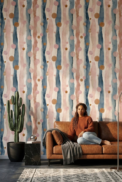 Abstract Watercolor Wallpaper Vertical Stripes Removable Soft Pastel Wall Decor