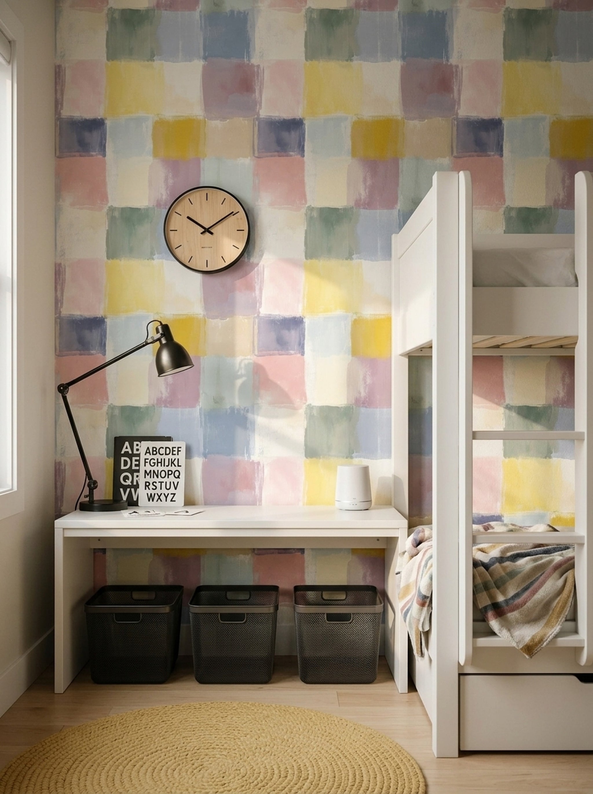 Abstract Wallpaper Geometric Blocks Pastel Decorative Mural