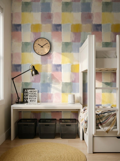 Abstract Wallpaper Geometric Blocks Pastel Decorative Mural