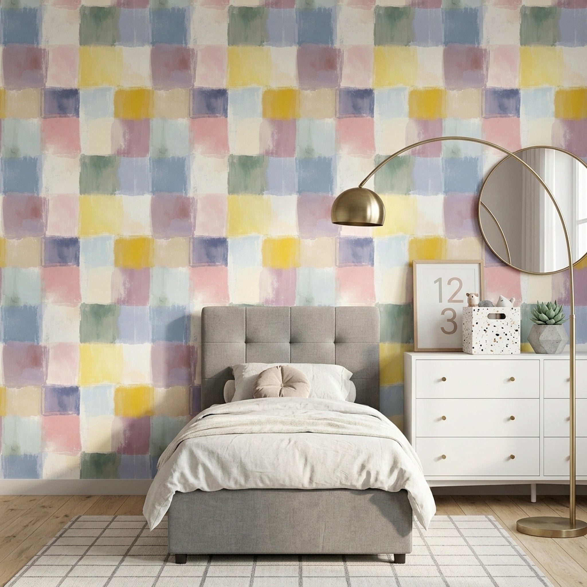 Abstract Wallpaper Geometric Blocks Pastel Decorative Mural