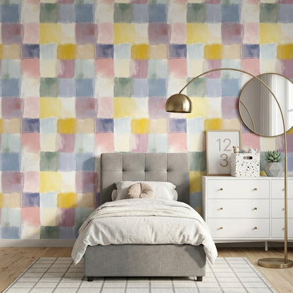 Abstract Wallpaper Geometric Blocks Pastel Decorative Mural