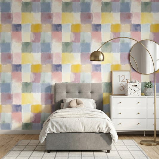 Abstract Wallpaper Geometric Blocks Pastel Decorative Mural