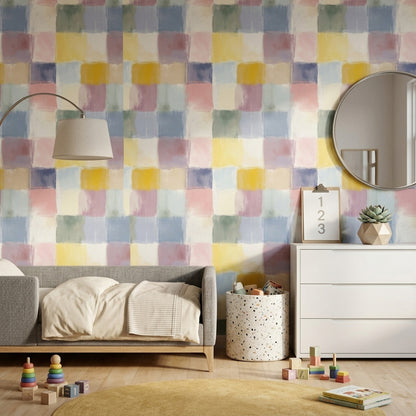 Abstract Wallpaper Geometric Blocks Pastel Decorative Mural