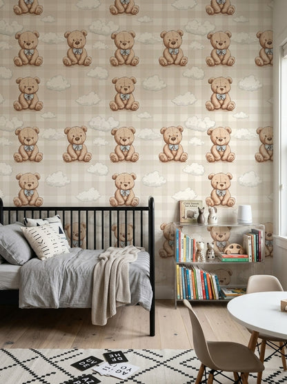 Teddy Bear Wallpaper Nursery Removable Clouds Wall Decor