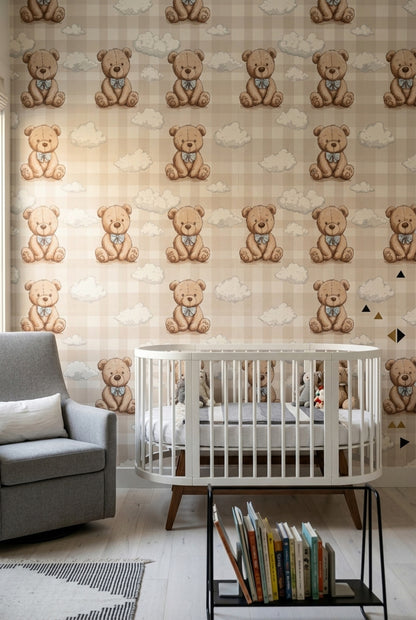 Teddy Bear Wallpaper Nursery Removable Clouds Wall Decor