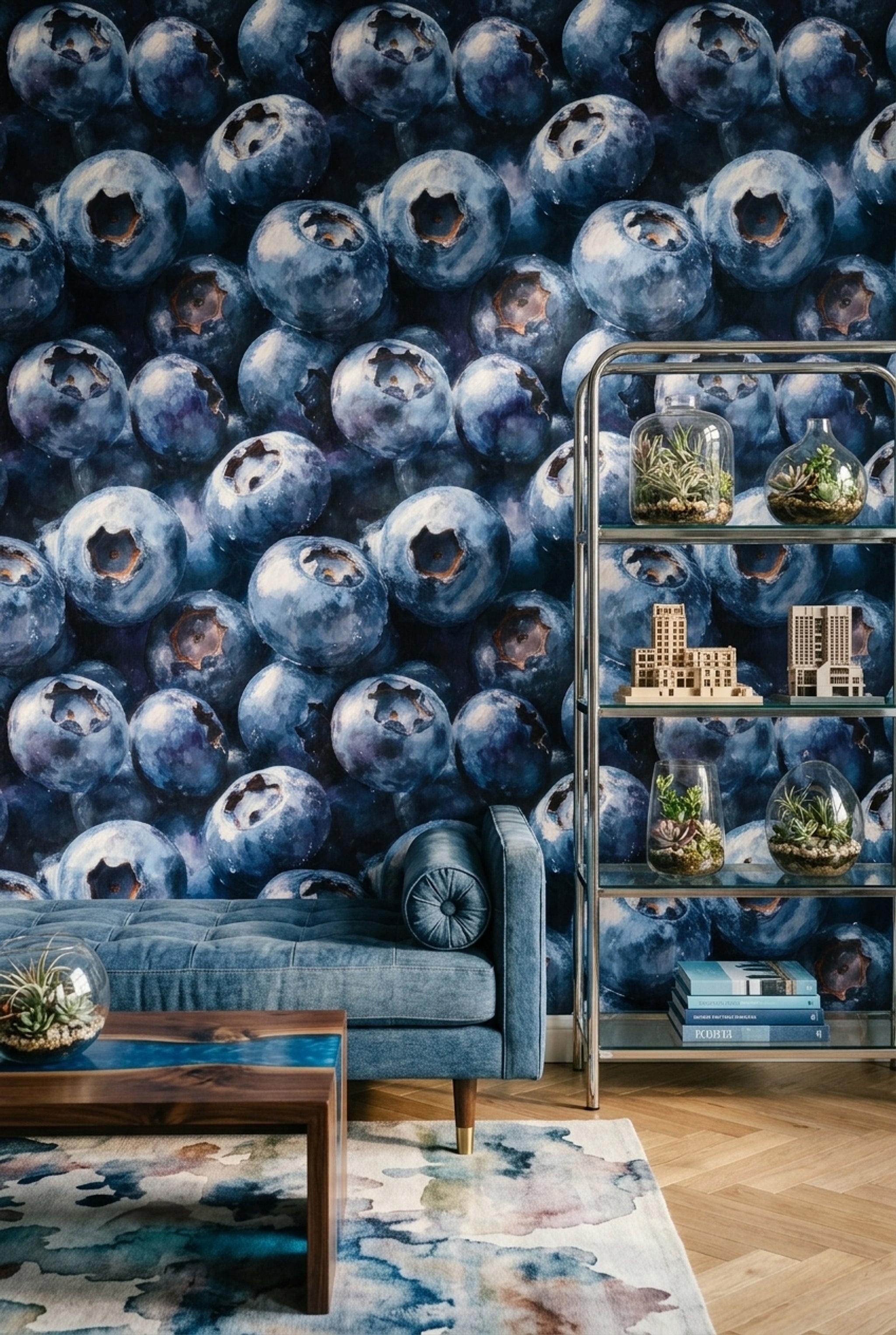 Blueberries Wallpaper Macro Fruit Painterly Texture Decorative Mural