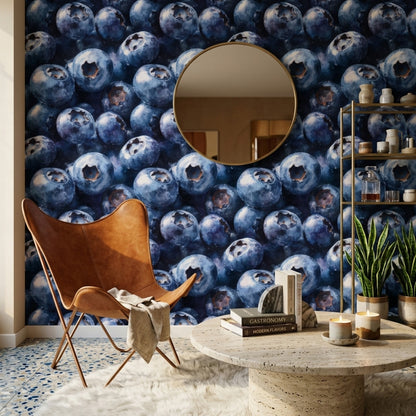Blueberries Wallpaper Macro Fruit Painterly Texture Decorative Mural