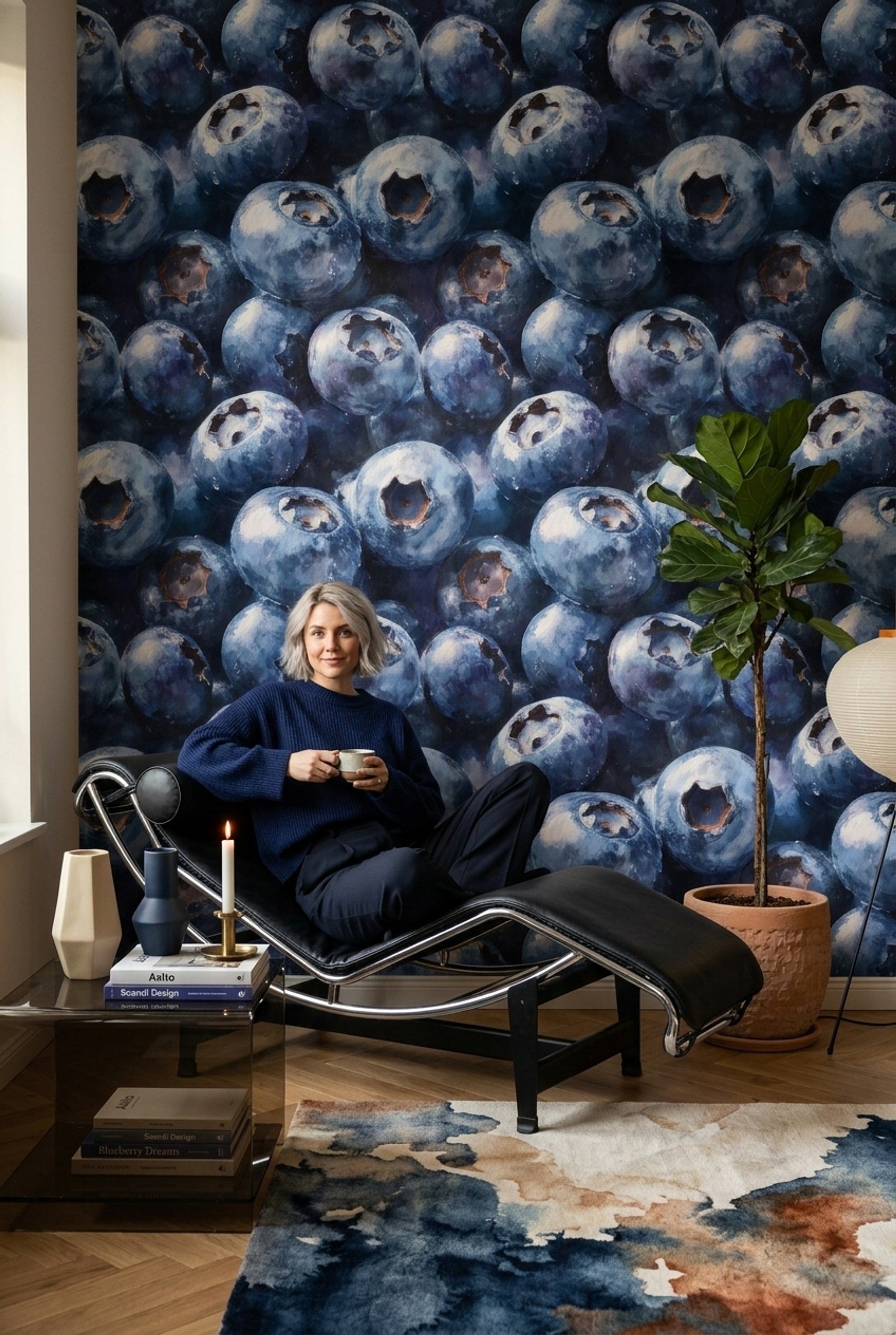 Blueberries Wallpaper Macro Fruit Painterly Texture Decorative Mural