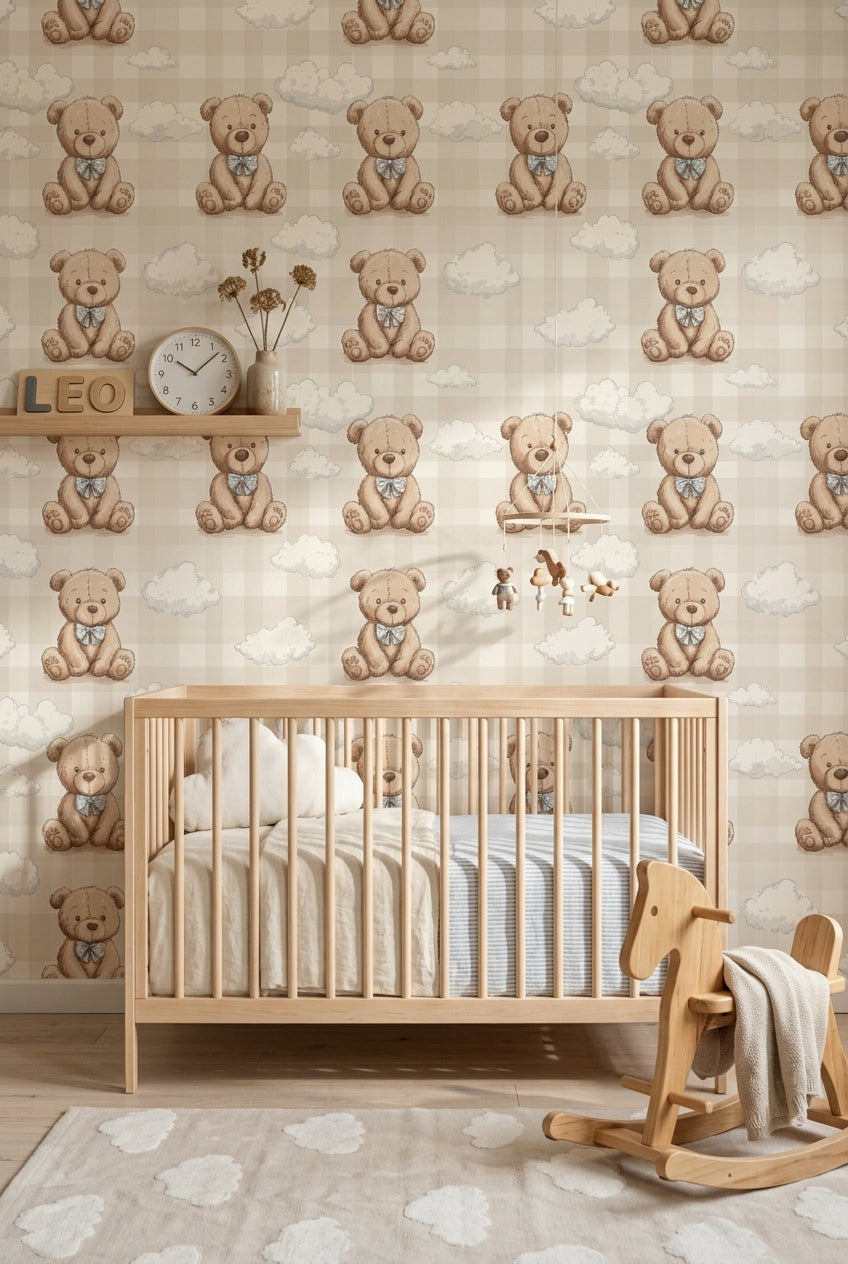 Teddy Bear Wallpaper Nursery Removable Clouds Wall Decor