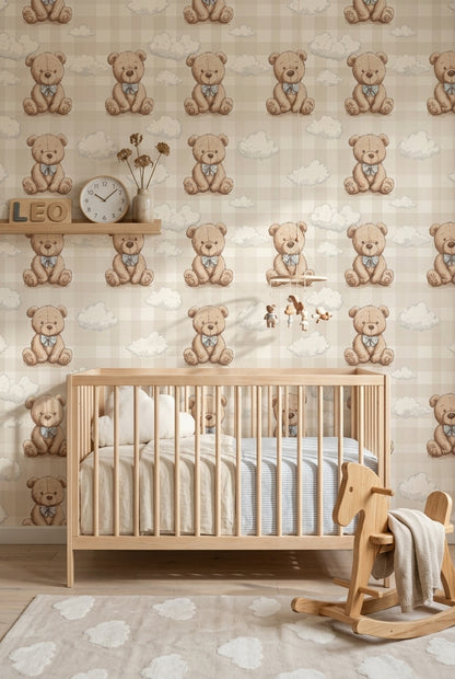Teddy Bear Wallpaper Nursery Removable Clouds Wall Decor