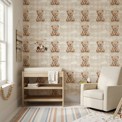 Teddy Bear Wallpaper Nursery Removable Clouds Wall Decor