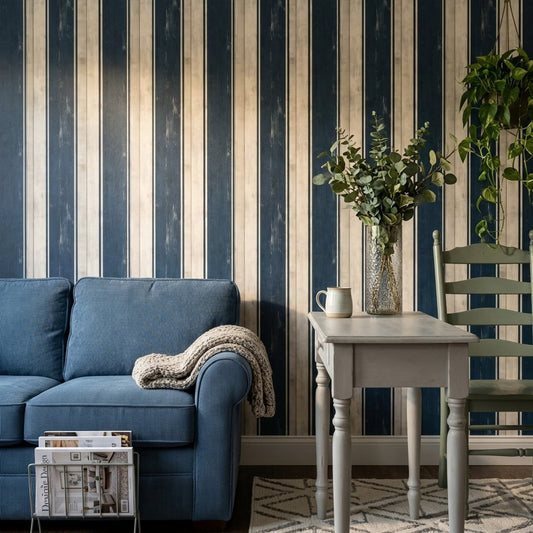 Navy And White Stripes Wallpaper Vertical Wood Planks Shiplap Texture Removable Wall Decor