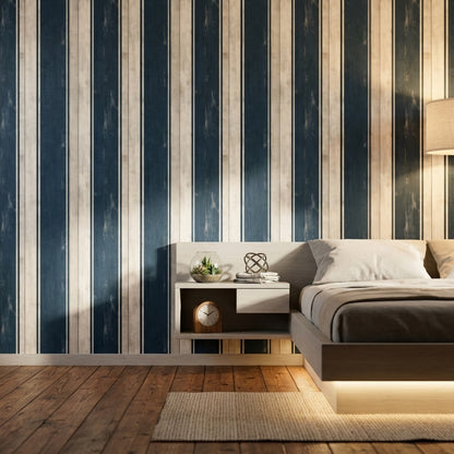Navy And White Stripes Wallpaper Vertical Wood Planks Shiplap Texture Removable Wall Decor