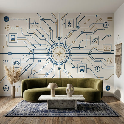 Transit Map Wallpaper Wayfinding Removable Geometric Lines Wall Decor