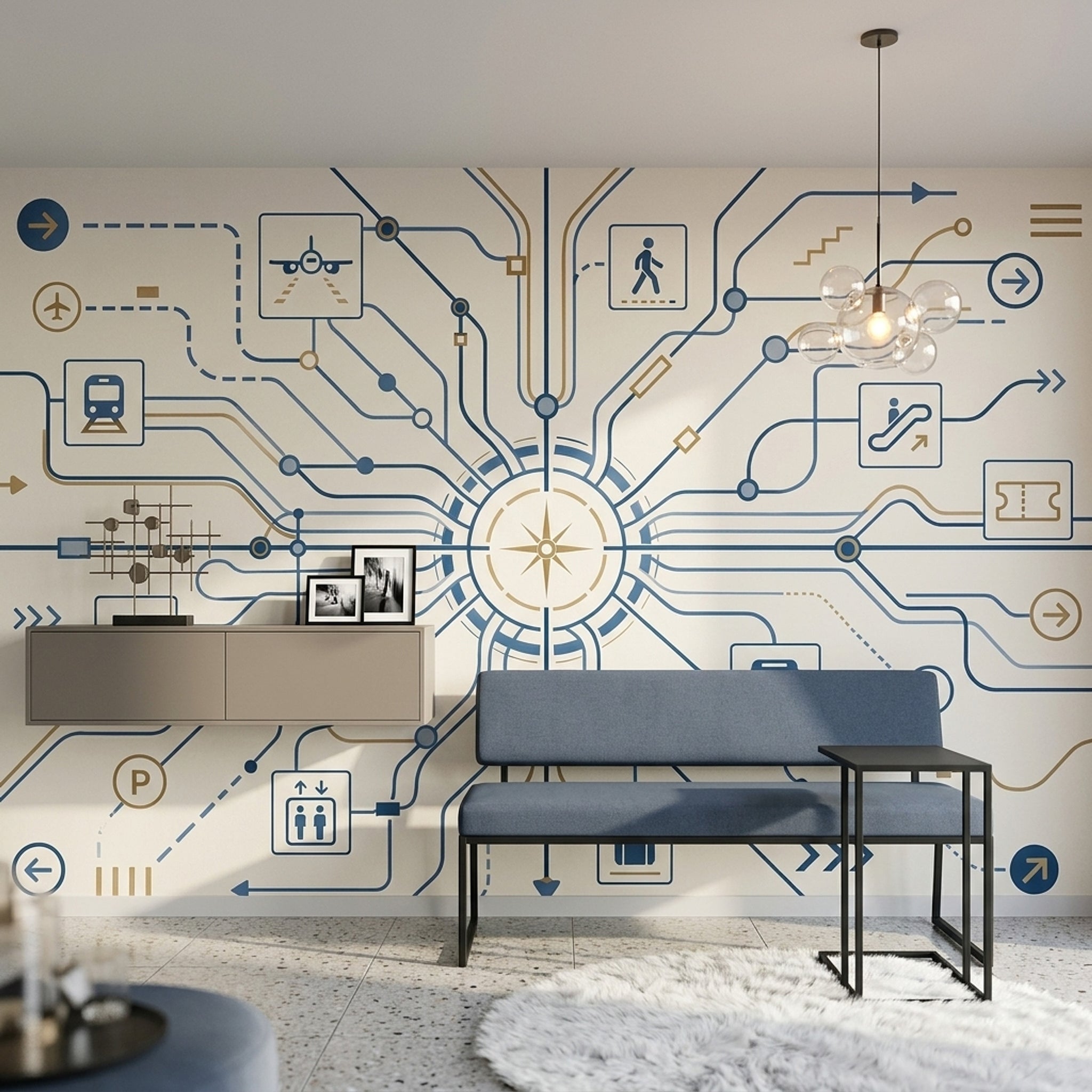 Transit Map Wallpaper Wayfinding Removable Geometric Lines Wall Decor
