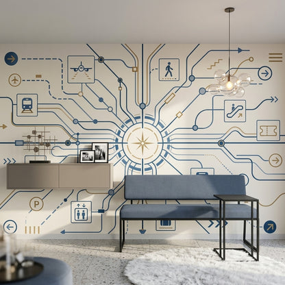 Transit Map Wallpaper Wayfinding Removable Geometric Lines Wall Decor