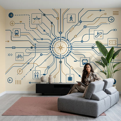 Transit Map Wallpaper Wayfinding Removable Geometric Lines Wall Decor