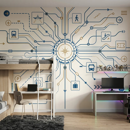 Transit Map Wallpaper Wayfinding Removable Geometric Lines Wall Decor