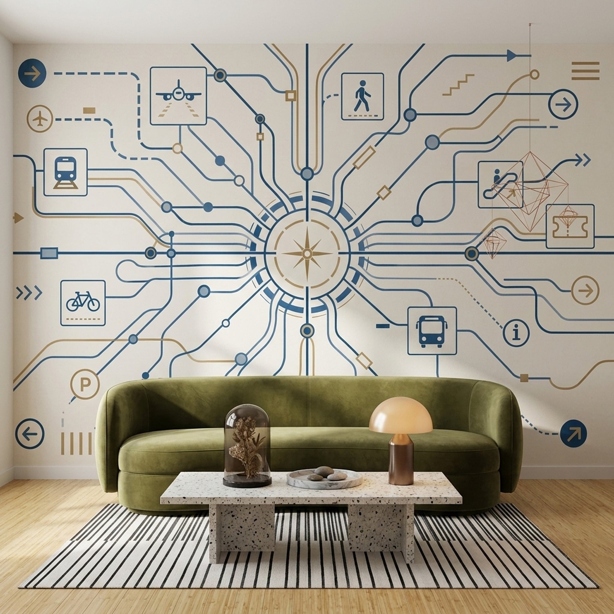 Transit Map Wallpaper Wayfinding Removable Geometric Lines Wall Decor