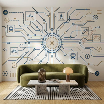 Transit Map Wallpaper Wayfinding Removable Geometric Lines Wall Decor