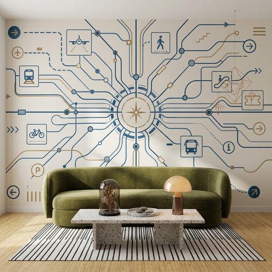 Transit Map Wallpaper Wayfinding Removable Geometric Lines Wall Decor