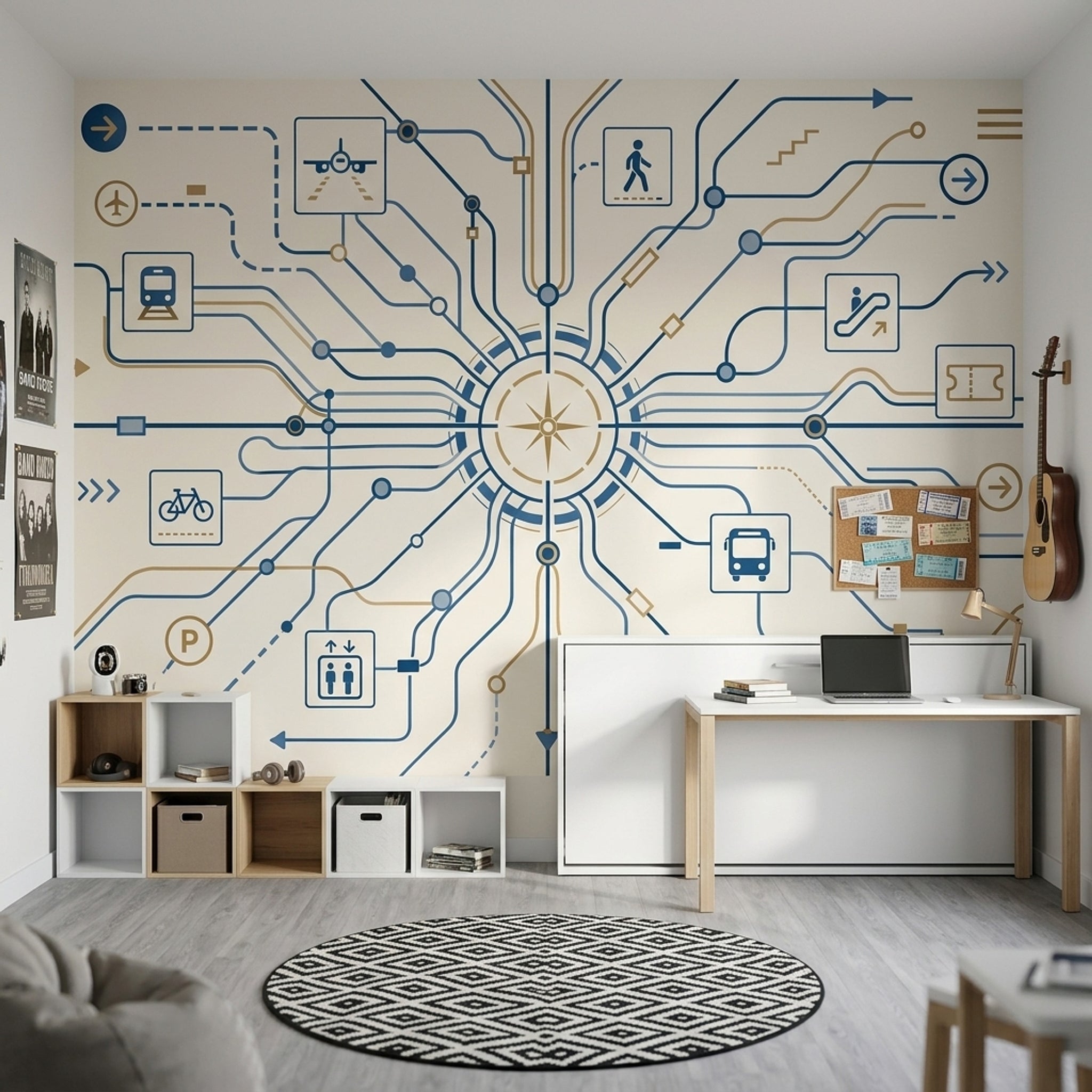 Transit Map Wallpaper Wayfinding Removable Geometric Lines Wall Decor