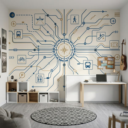 Transit Map Wallpaper Wayfinding Removable Geometric Lines Wall Decor
