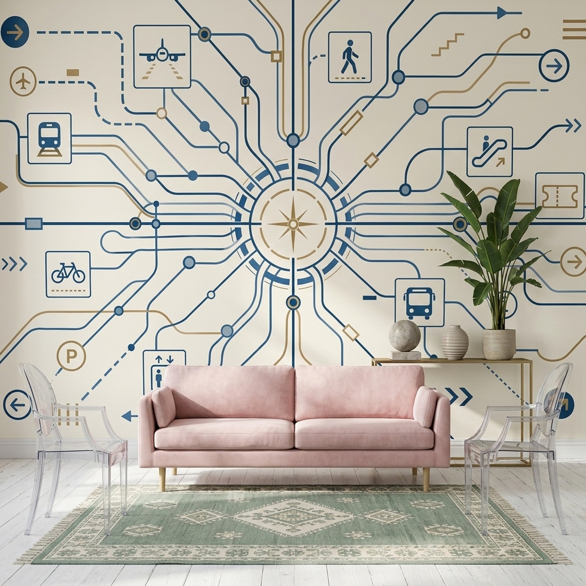 Transit Map Wallpaper Wayfinding Removable Geometric Lines Wall Decor