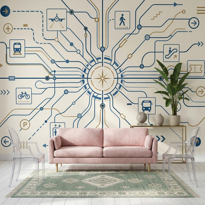 Transit Map Wallpaper Wayfinding Removable Geometric Lines Wall Decor