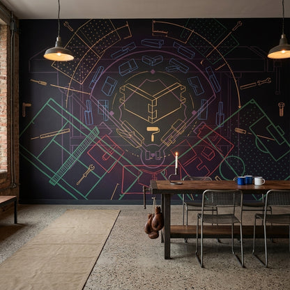 Blueprint Wallpaper Technical Drawing Industrial Removable Wall Decor
