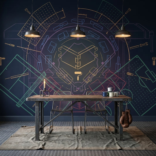 Blueprint Wallpaper Technical Drawing Industrial Removable Wall Decor