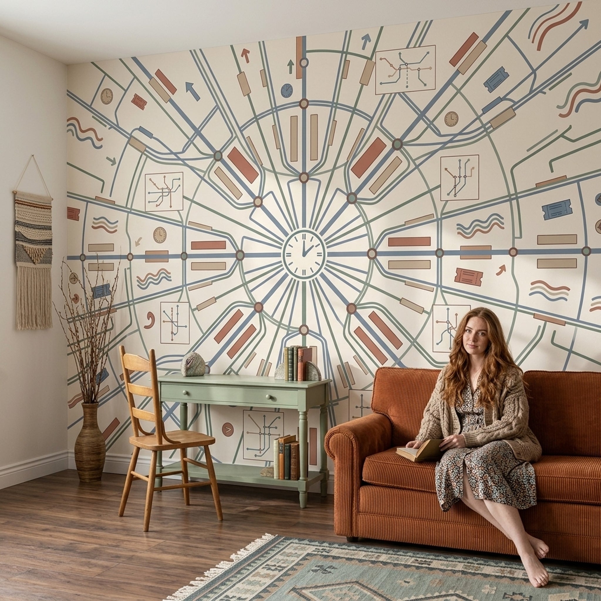 Mid Century Modern Wallpaper Retro Removable Minimalist Wall Decor