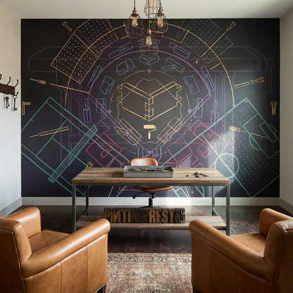 Blueprint Wallpaper Technical Drawing Industrial Removable Wall Decor