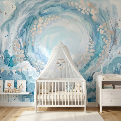 Abstract Cloudscape Wallpaper Watercolor Swirl Removable Blue Sky Vortex Wall Decor