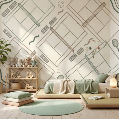 Tennis Court Wallpaper Sports Wallpaper Removable Minimal Line Art Wall Decor