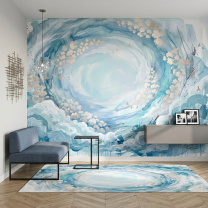 Abstract Cloudscape Wallpaper Watercolor Swirl Removable Blue Sky Vortex Wall Decor